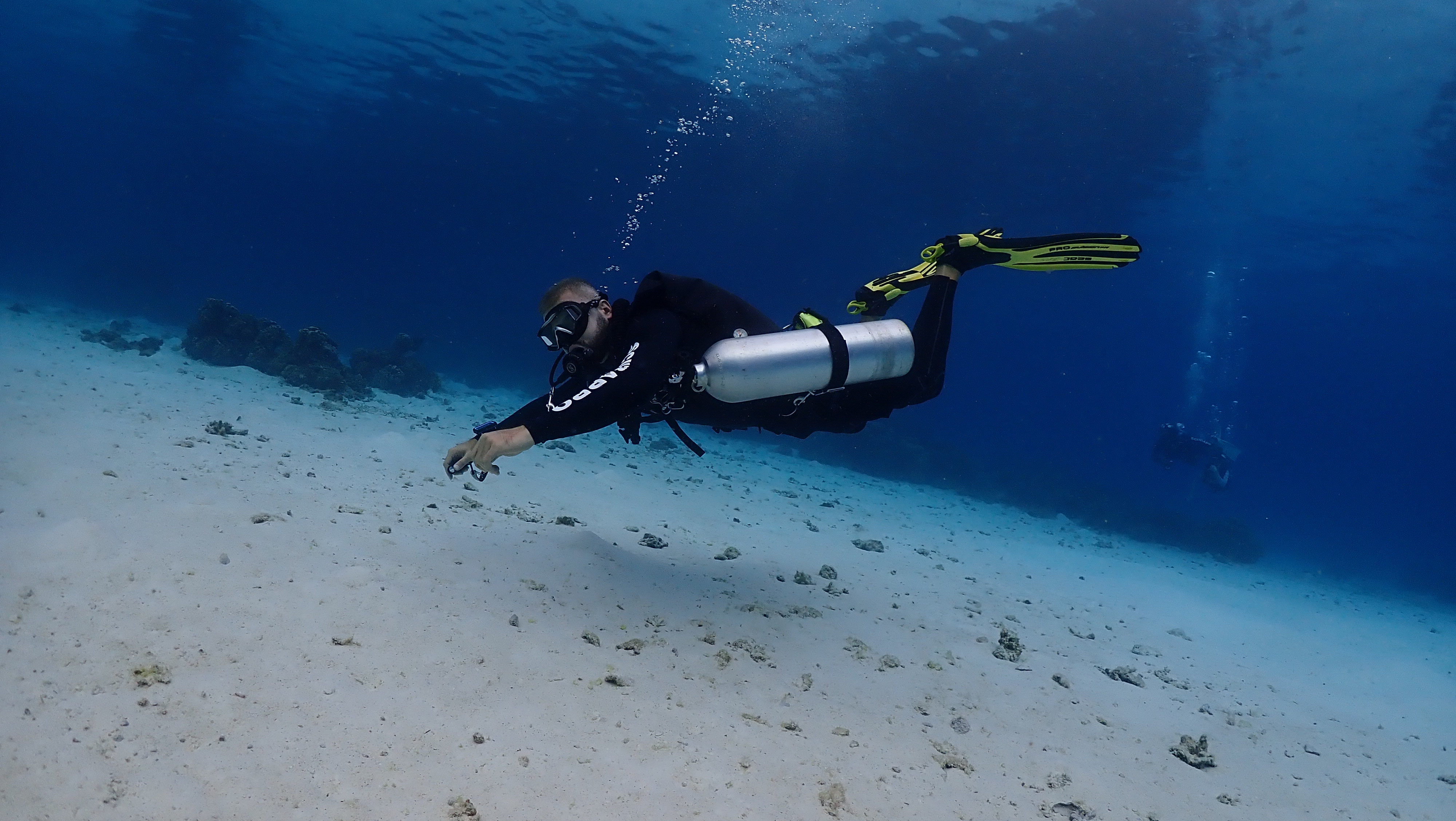 Ian Gabaraev in side mount diving configuration during training in Phuket, Thailand